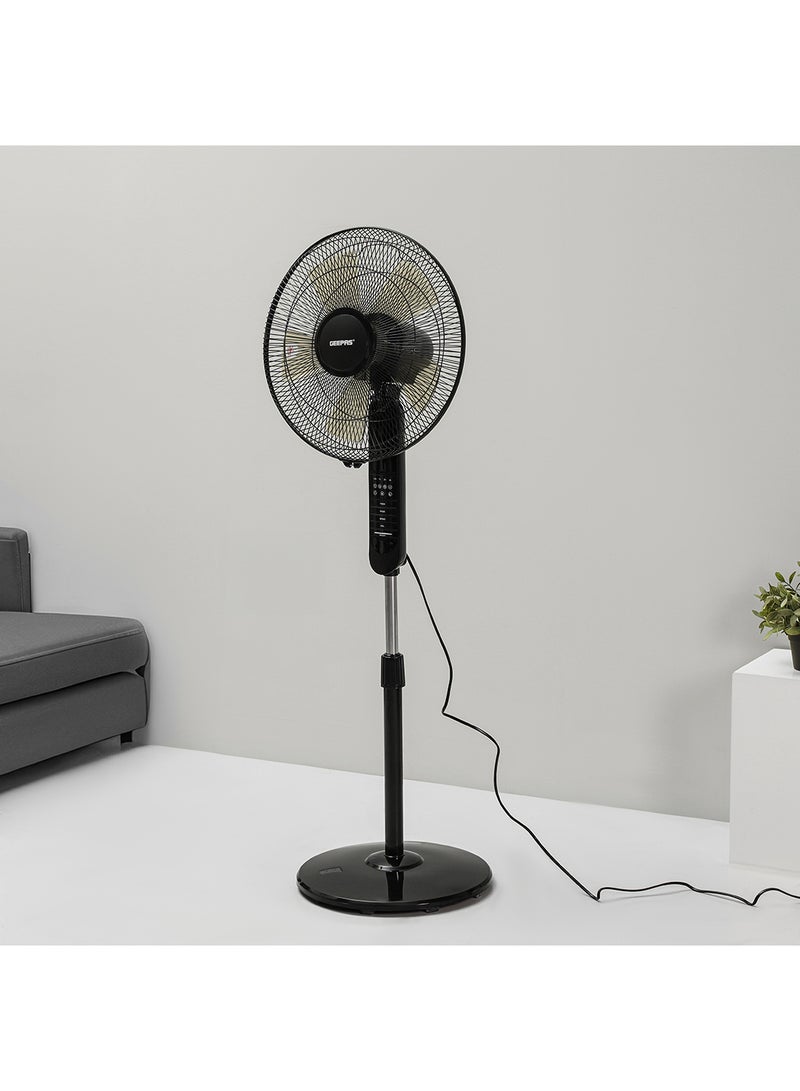 GEEPAS - 16" Stand Fan With Remote Control, 5 Leafs AS Blades, 7.5 Hours Timer, Oscillation, 3 Speed Options, Powerful Copper Motor, Self Protection When Over Heated 60 W GF9489N Black - Image 1