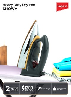 Impex Electric Dry Iron With Non-Stick Ceramic Coated Sole Plate 1200 W Showy Gray/Silver/Gold  - Image 2