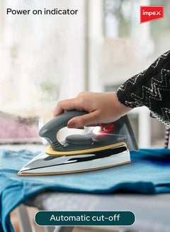 Impex Electric Dry Iron With Non-Stick Ceramic Coated Sole Plate 1200 W Showy Gray/Silver/Gold  - Image 3