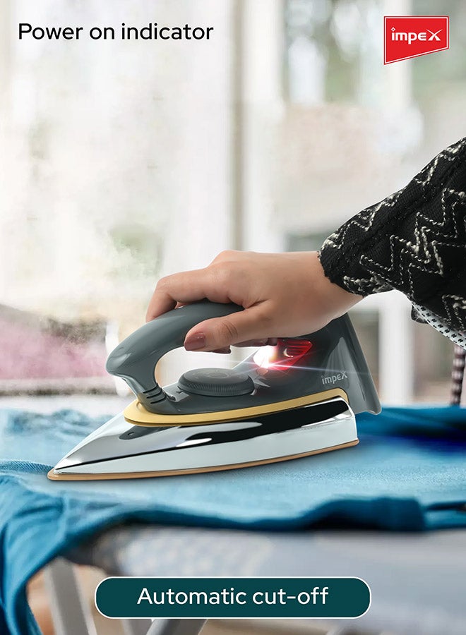 Impex Electric Dry Iron With Non-Stick Ceramic Coated Sole Plate 1200 W Showy Gray/Silver/Gold  - Image 3