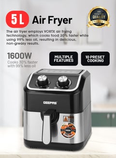 GEEPAS Air Fryer With 5 L Equipped With Vortx Air Frying Technology| Oil Free Cooking  Adjustable Timer And Temperature 5 L 1600 W GAF37528 Black  - Image 2