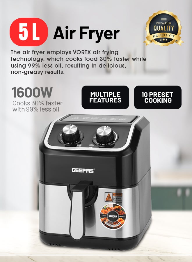 GEEPAS - Air Fryer With 5 L Equipped With Vortx Air Frying Technology| Oil Free Cooking  Adjustable Timer And Temperature 5 L 1600 W GAF37528 Black - Image 1