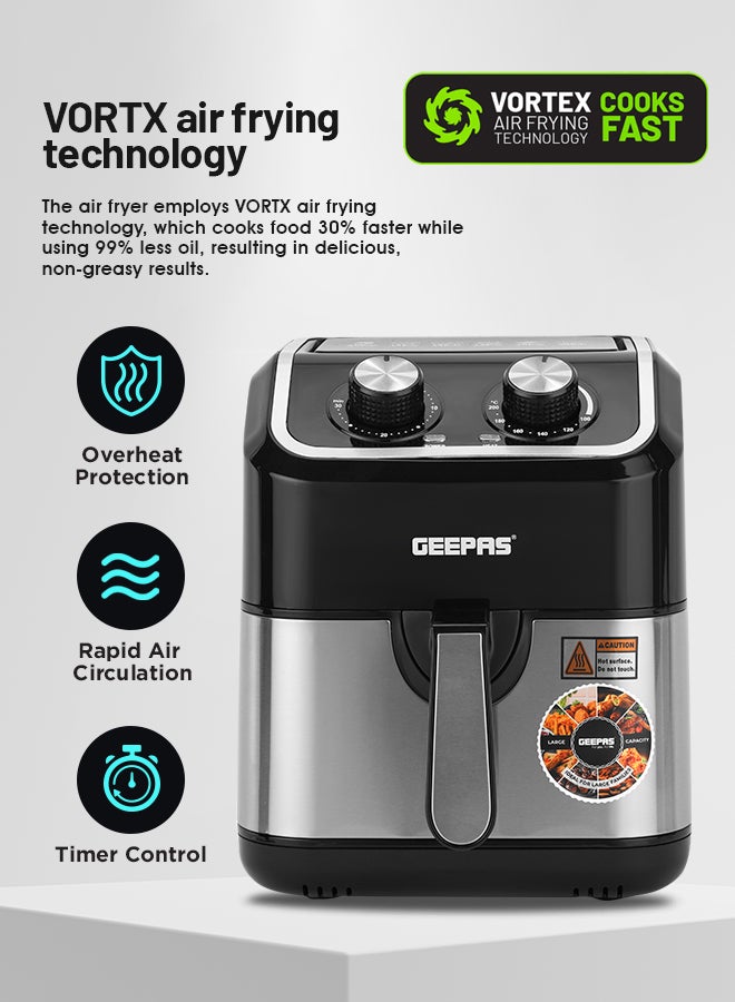 GEEPAS - Air Fryer With 5 L Equipped With Vortx Air Frying Technology| Oil Free Cooking  Adjustable Timer And Temperature 5 L 1600 W GAF37528 Black - Image 1