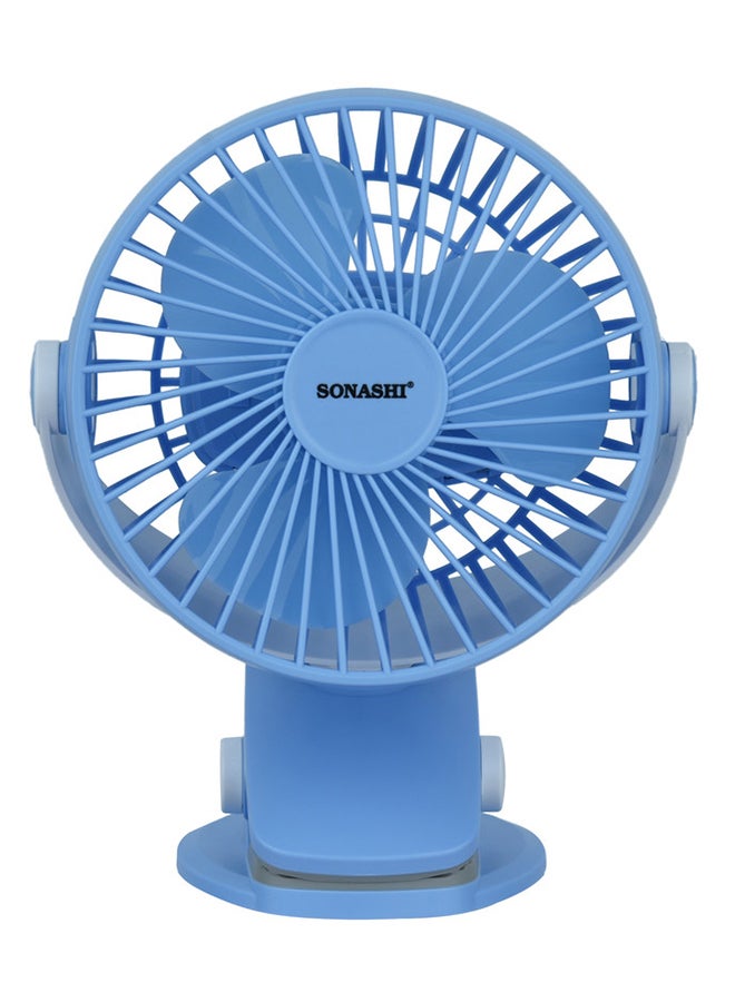SONASHI - 5 Inch Rechargeable Clip Fan With 3 Speeds | Continuous Working Of 1.5 Hours(High), 2.5 Hours(Mid) & 4 Hours(Low) | 5V Usb Charge With Overcharge Protection | Portable SRF-105 Blue - Image 1