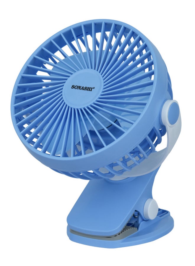 SONASHI - 5 Inch Rechargeable Clip Fan With 3 Speeds | Continuous Working Of 1.5 Hours(High), 2.5 Hours(Mid) & 4 Hours(Low) | 5V Usb Charge With Overcharge Protection | Portable SRF-105 Blue - Image 1