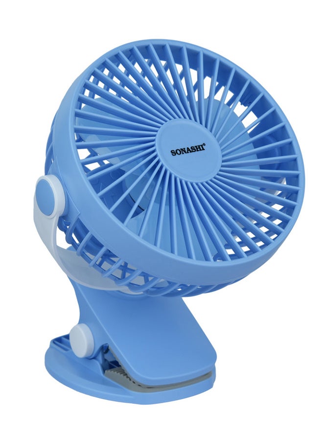 SONASHI - 5 Inch Rechargeable Clip Fan With 3 Speeds | Continuous Working Of 1.5 Hours(High), 2.5 Hours(Mid) & 4 Hours(Low) | 5V Usb Charge With Overcharge Protection | Portable SRF-105 Blue - Image 1