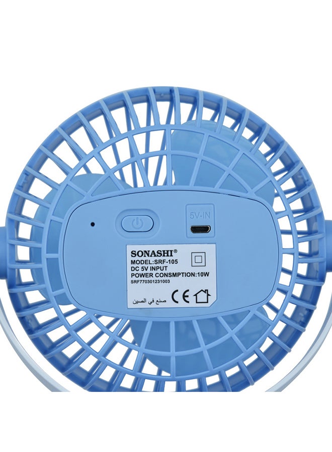 SONASHI - 5 Inch Rechargeable Clip Fan With 3 Speeds | Continuous Working Of 1.5 Hours(High), 2.5 Hours(Mid) & 4 Hours(Low) | 5V Usb Charge With Overcharge Protection | Portable SRF-105 Blue - Image 1