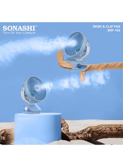 SONASHI 5 Inch Rechargeable Clip Fan With 3 Speeds | Continuous Working Of 1.5 Hours(High), 2.5 Hours(Mid) & 4 Hours(Low) | 5V Usb Charge With Overcharge Protection | Portable SRF-105 Blue  - Image 4