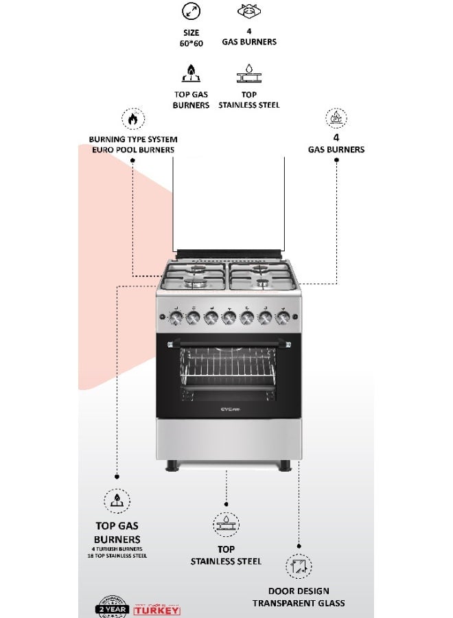 gvc pro 4-Burner Gas Oven With 4 Burners GVC-367 Grey - Image 2