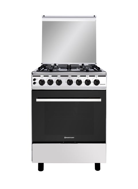 60x60 Freestanding Gas Cooker, 4 Burners, Auto Ignition, Full Safety Enamel, Pan Support, Stainless Steel Finish, Rotisserie Grill & Oven WCE-6060FS Silver/Black