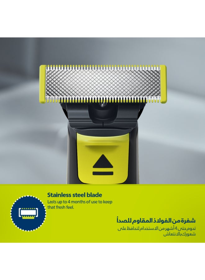 Philips - OneBlade QP2724/10,Trim, Edge & Shave Any Length of Hair,3 Stubble Combs, Dual-Sided Blade,Wet & Dry Use, 45min Cordless Use Black & Lime - Image 1