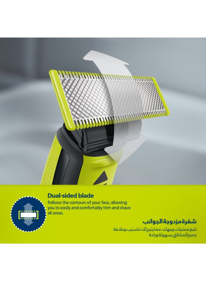 Philips - OneBlade QP2724/10,Trim, Edge & Shave Any Length of Hair,3 Stubble Combs, Dual-Sided Blade,Wet & Dry Use, 45min Cordless Use Black & Lime - Image 1