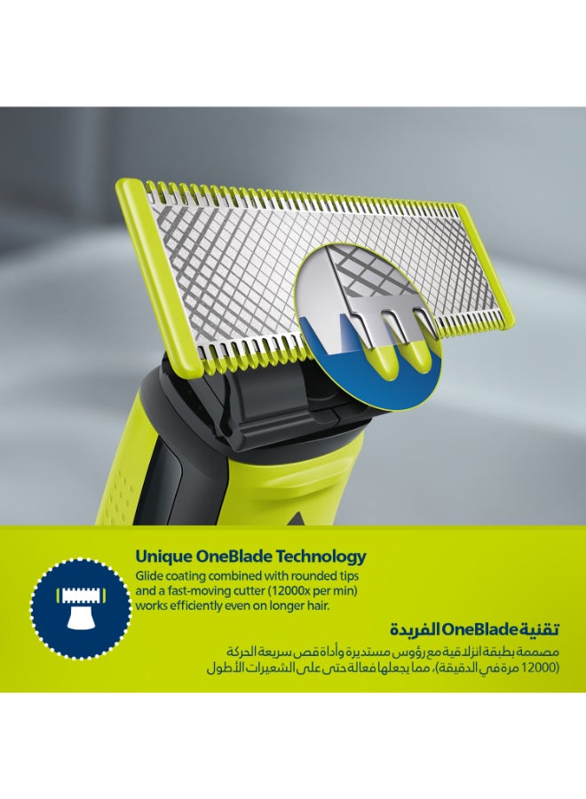 Philips - OneBlade QP2724/10,Trim, Edge & Shave Any Length of Hair,3 Stubble Combs, Dual-Sided Blade,Wet & Dry Use, 45min Cordless Use Black & Lime - Image 1
