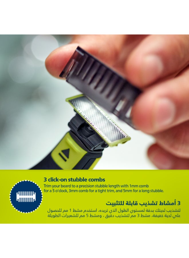 Philips - OneBlade QP2724/10,Trim, Edge & Shave Any Length of Hair,3 Stubble Combs, Dual-Sided Blade,Wet & Dry Use, 45min Cordless Use Black & Lime - Image 1
