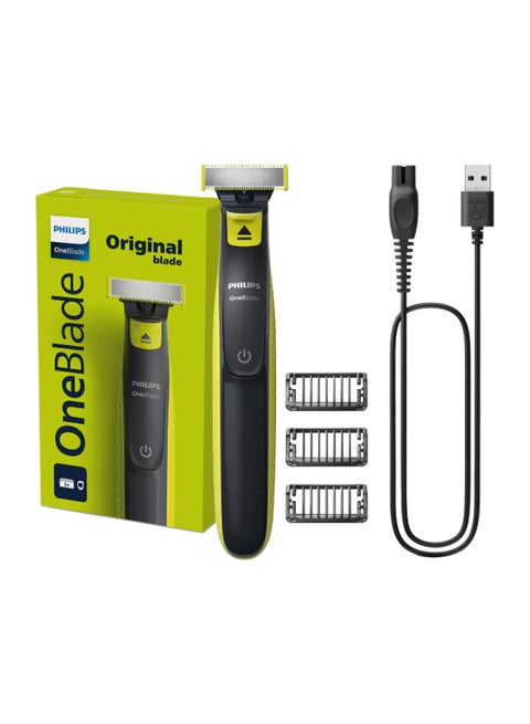 OneBlade QP2724/10,Trim, Edge & Shave Any Length of Hair,3 Stubble Combs, Dual-Sided Blade,Wet & Dry Use, 45min Cordless Use Black & Lime