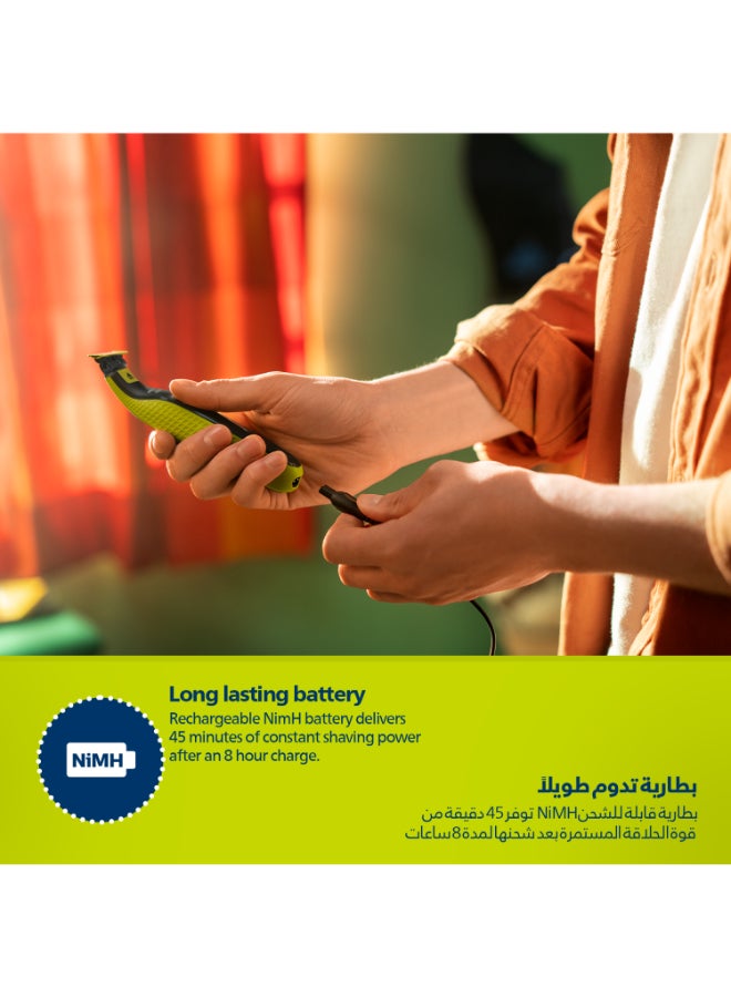 Philips OneBlade QP2724/10,Trim, Edge & Shave Any Length of Hair,3 Stubble Combs, Dual-Sided Blade,Wet & Dry Use, 45min Cordless Use Black & Lime - Image 5