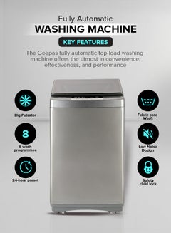 GEEPAS 8 KG Fully Automatic Washing Machine| Fully Digital Control and Automatic Top Load Washing Machine| 8 Wash Programs with Strong Pulsator| Safety Lock and Durable Metal Body 330W 8 kg GFWM8823SX Grey  - Image 2