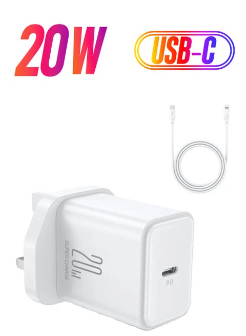 Usb C Plug 20W Pd 3.0 Charger Power Port Usb C Charger With 1M Fast Charging Data Cable For iPhone 14 Pro Max 14 Pro 14 Plus 14 13 12 11 Ipad Mini Magsafe White