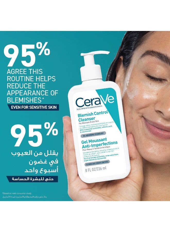 CeraVe Blemish Control Face Cleanser With 2% Salicylic Acid & Niacinamide For Acne & Blemish Prone Skin 236ml - Image 4