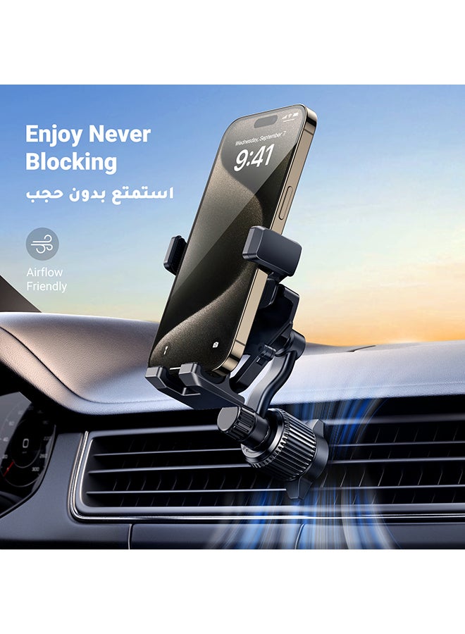 Ugreen - Mobile Holder For Car Car Phone Holder For Air Vent Car Mobile Holder With Auto Lock And Hook Shape Clip Not Block Air Vent Phone Holder Car Fit Big Phone iPhone 15 16 Series, Samsung S24 S23, Xiaomi Black - Image 1