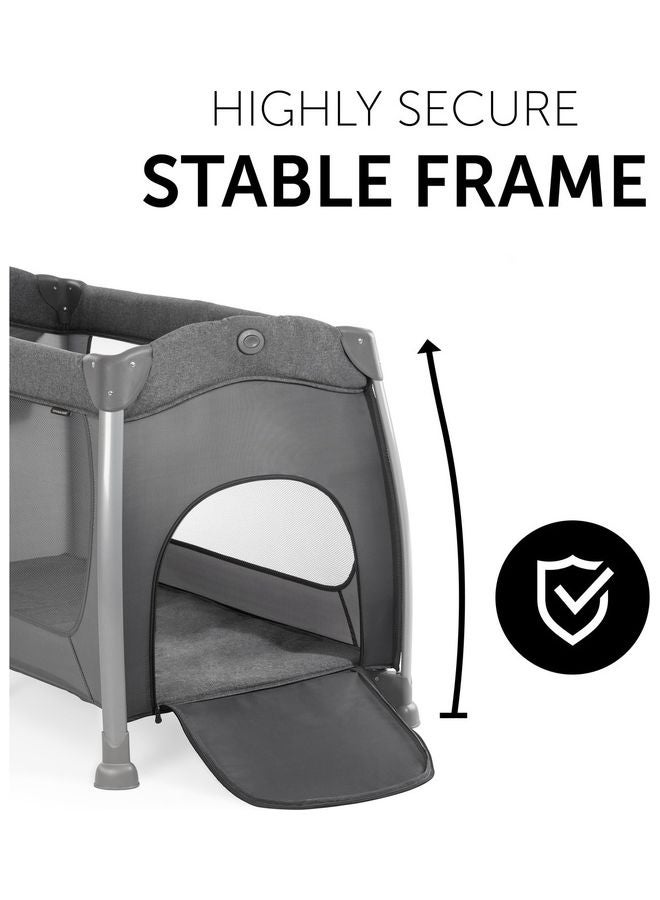 hauck - Play And Relax Center Travel Cot, Melange Charcoalfast Folding And Compact, With Changing Mat And Travel Bag, 120Cm X 60Cm, From Birth 15Kg - Image 1