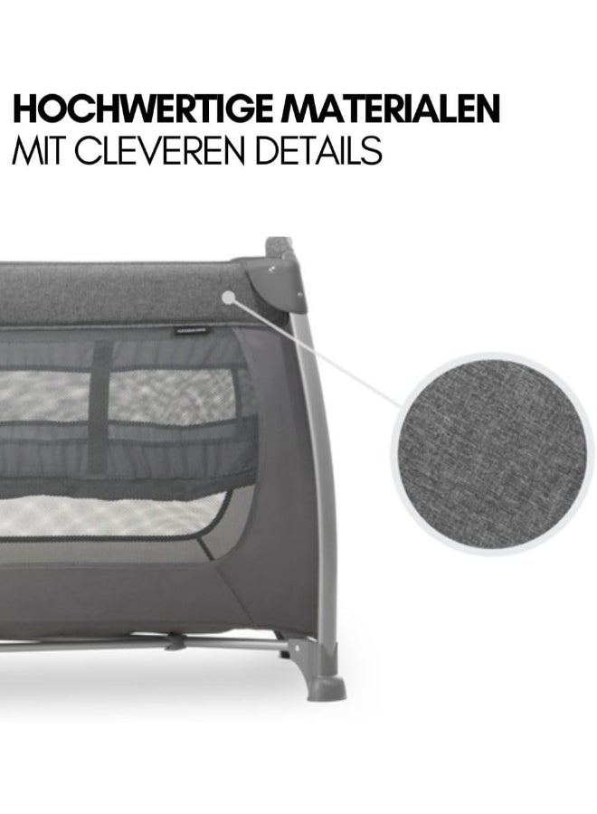 hauck - Play And Relax Center Travel Cot, Melange Charcoalfast Folding And Compact, With Changing Mat And Travel Bag, 120Cm X 60Cm, From Birth 15Kg - Image 1