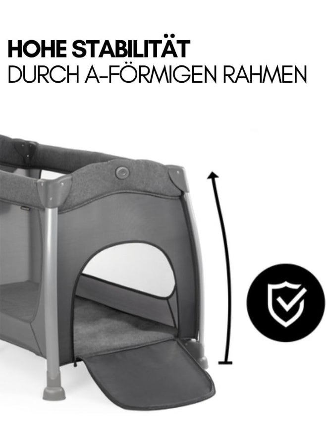 hauck - Play And Relax Center Travel Cot, Melange Charcoalfast Folding And Compact, With Changing Mat And Travel Bag, 120Cm X 60Cm, From Birth 15Kg - Image 1