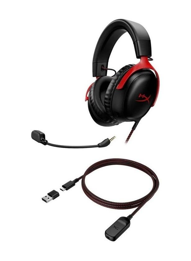 HYPERX Cloud III – Wired Gaming Headset (Chinese Version), PC, PS5, Xbox Series X|S, Angled 53mm Drivers, DTS, Memory Foam, Durable Frame, Ultra-Clear 10mm Mic, USB-C, USB-A, 3.5mm – Black/Red - Image 4