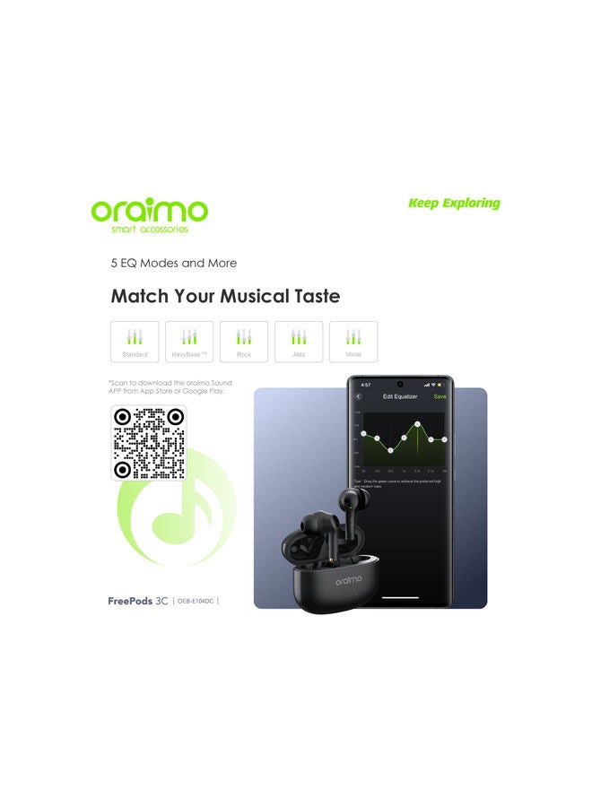 Oraimo - FreePods 3C ENC Calling Noise Cancellation , powerful bass 4 mics , Long Playtime True Wireless Earbuds IPX5-Water Resistant, Via App White - Image 1