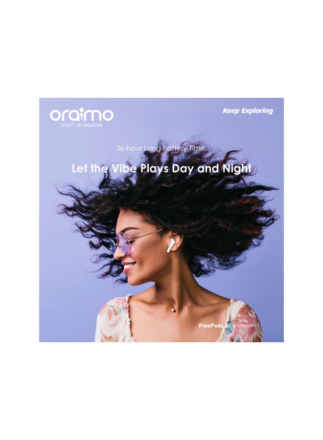 Oraimo - FreePods 3C ENC Calling Noise Cancellation , powerful bass 4 mics , Long Playtime True Wireless Earbuds IPX5-Water Resistant, Via App White - Image 1