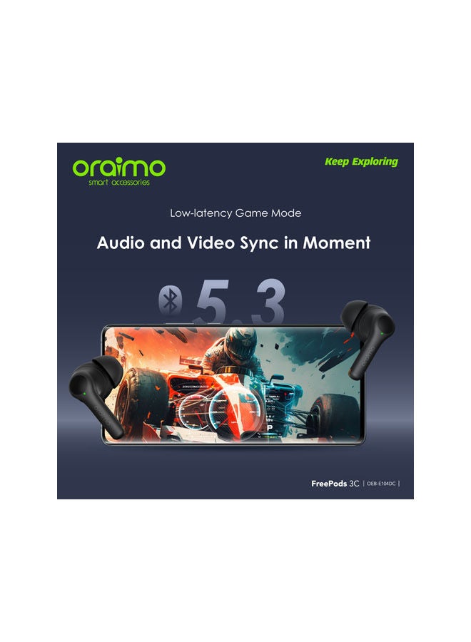 Oraimo - FreePods 3C ENC Calling Noise Cancellation , powerful bass 4 mics , Long Playtime True Wireless Earbuds IPX5-Water Resistant, Via App White - Image 1