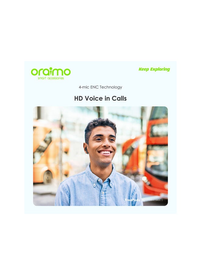Oraimo - FreePods 3C ENC Calling Noise Cancellation , powerful bass 4 mics , Long Playtime True Wireless Earbuds IPX5-Water Resistant, Via App White - Image 1