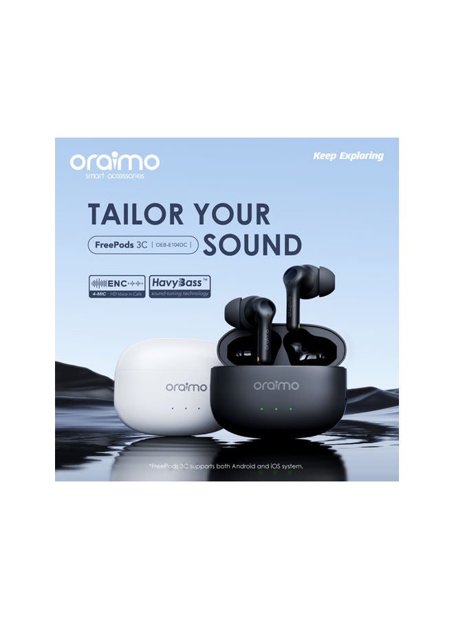 أورايمو FreePods 3C ENC إلغاء الضوضاء، صوت جهير قوي 4 ميكروفونات، وقت تشغيل طويل، سماعات أذن لاسلكية حقيقية مقاومة للماء IPX5، عبر التطبيق  - Image 4