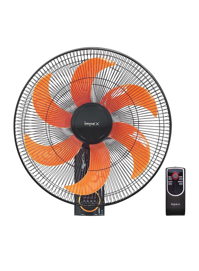 Impex 16 Inch Wall Fan , 60W, 3 Speeds, Remote Control, 100% Copper Motor, Wide Oscillation, 7-Hour Timer –WF 7503 45 W WF 7503 Black/Orange - Image 1