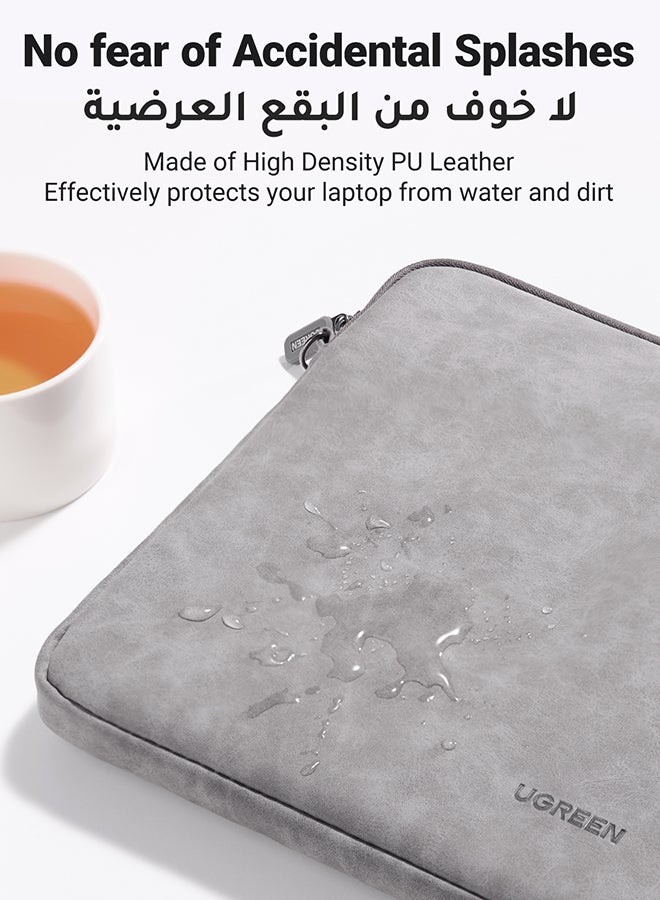 Ugreen 13-13.9 inch Laptop Sleeve Compatible with MacBook Air 13 MacBook Pro 13 2021 2020 2019 PU Leather Laptop Case Water-Resistant Laptop Sleeve Soft Padded Zipper Sleeve Protective Briefcase, Gray  - Image 4