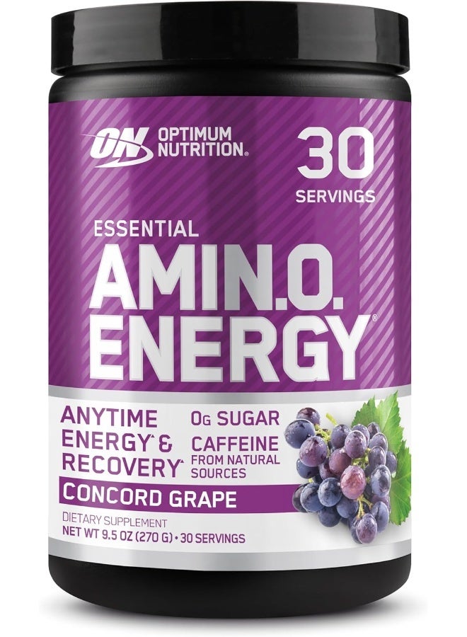 أوبتيموم نيوتريشن الطاقة الأمينية قبل التمرين مع الشاي الأخضر والأحماض الأمينية BCAA ومستخلص القهوة الخضراء الصديقة للكيتو صفر جرام من السكر في أي وقت مسحوق الطاقة كونكورد العنب 30 حصة - Image 1