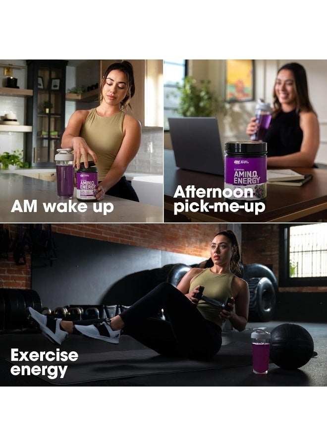 أوبتيموم نيوتريشن الطاقة الأمينية قبل التمرين مع الشاي الأخضر والأحماض الأمينية BCAA ومستخلص القهوة الخضراء الصديقة للكيتو صفر جرام من السكر في أي وقت مسحوق الطاقة كونكورد العنب 30 حصة - Image 3