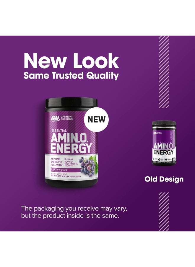 أوبتيموم نيوتريشن الطاقة الأمينية قبل التمرين مع الشاي الأخضر والأحماض الأمينية BCAA ومستخلص القهوة الخضراء الصديقة للكيتو صفر جرام من السكر في أي وقت مسحوق الطاقة كونكورد العنب 30 حصة - Image 5