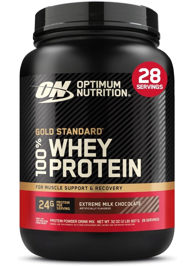 Optimum Nutrition Gold Standard 100% Whey Protein Powder Primary Source Isolate, 24 Grams of Protein for Muscle Support and Recovery - Extreme Milk Chocolate, 2 Lbs, 28 Servings (907 Grams) - Image 1