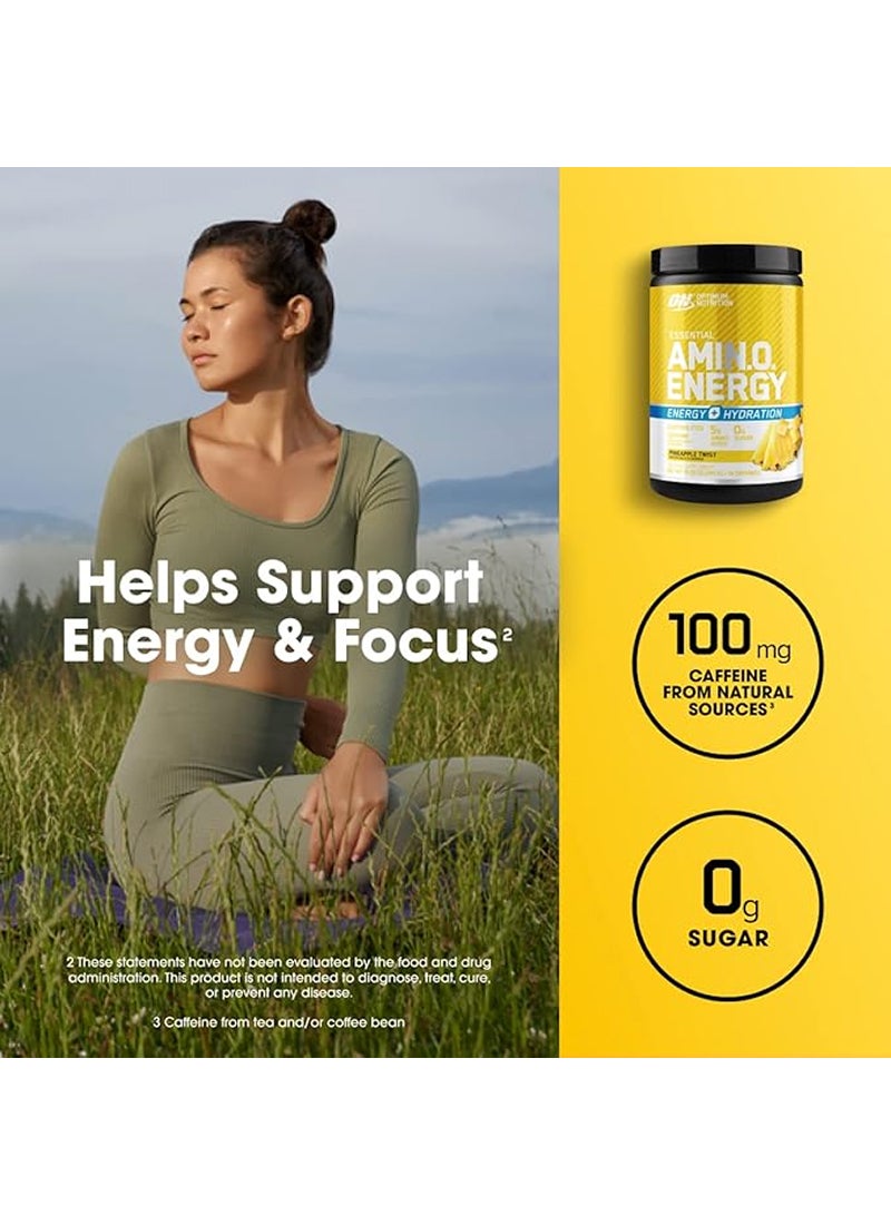 أوبتيموم نيوتريشن مسحوق أمينو إنرجي بلس إلكتروليتات - قبل التمرين، الأحماض الأمينية، صديق للكيتو، مسحوق طاقة في أي وقت - أناناس تويست، 285 جم، 30 وجبة - Image 4