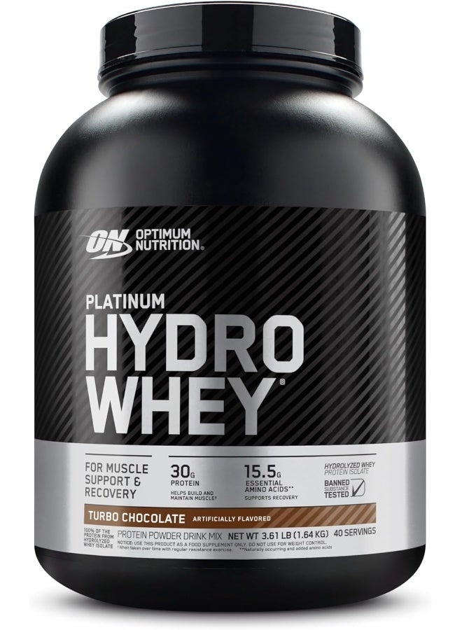 Optimum Nutrition Platinum Hydrowhey Protein Powder, 30 Grams of Protein for Muscle Support, 100% Hydrolyzed Whey Protein Isolate Powder - Turbo Chocolate, 3.61 Lbs, 40 Servings (1.64 KG) - Image 1