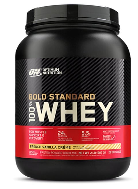Gold Standard 100% Whey Protein Powder Primary Source Isolate, 24 Grams of Protein for Muscle Support and Recovery - French Vanilla Creme, 2 Lbs, 29 Servings (907 Grams)