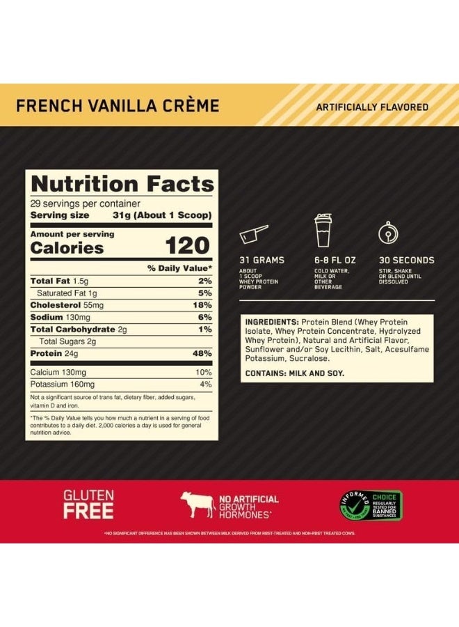 Optimum Nutrition Gold Standard 100% Whey Protein Powder Primary Source Isolate, 24 Grams of Protein for Muscle Support and Recovery - French Vanilla Creme, 2 Lbs, 29 Servings (907 Grams) - Image 3