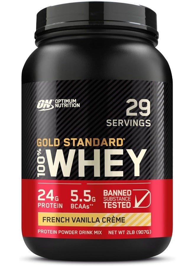Optimum Nutrition Gold Standard 100% Whey Protein Powder Primary Source Isolate, 24 Grams of Protein for Muscle Support and Recovery - French Vanilla Creme, 2 Lbs, 29 Servings (907 Grams) - Image 1