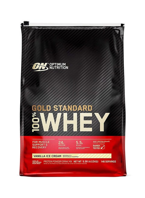 Gold Standard 100% Whey Protein Powder Primary Source Isolate, 24 Grams of Protein for Muscle Support and Recovery - Vanilla Ice Cream, 9.98 lbs , 146 Servings (4.53 KG)