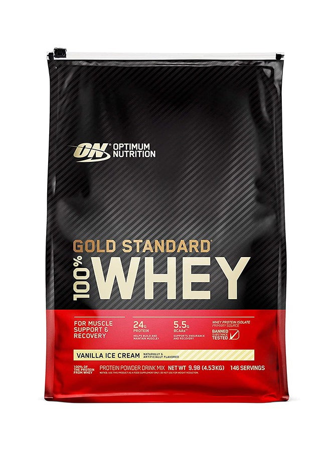 Optimum Nutrition - Gold Standard 100% Whey Protein Powder Primary Source Isolate, 24 Grams of Protein for Muscle Support and Recovery - Vanilla Ice Cream, 9.98 lbs , 146 Servings (4.53 KG) - Image 1