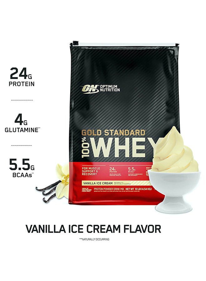 Optimum Nutrition - Gold Standard 100% Whey Protein Powder Primary Source Isolate, 24 Grams of Protein for Muscle Support and Recovery - Vanilla Ice Cream, 9.98 lbs , 146 Servings (4.53 KG) - Image 1