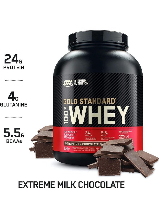 Optimum Nutrition - Gold Standard 100% Whey Protein Powder Primary Source Isolate, 24 Grams of Protein for Muscle Support and Recovery - Extreme Milk Chocolate, 5 Lbs, 71 Servings (2.27 KG) - Image 1