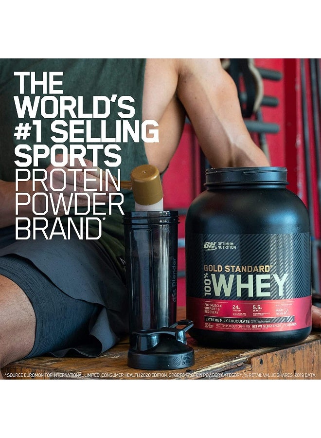 Optimum Nutrition - Gold Standard 100% Whey Protein Powder Primary Source Isolate, 24 Grams of Protein for Muscle Support and Recovery - Extreme Milk Chocolate, 5 Lbs, 71 Servings (2.27 KG) - Image 1