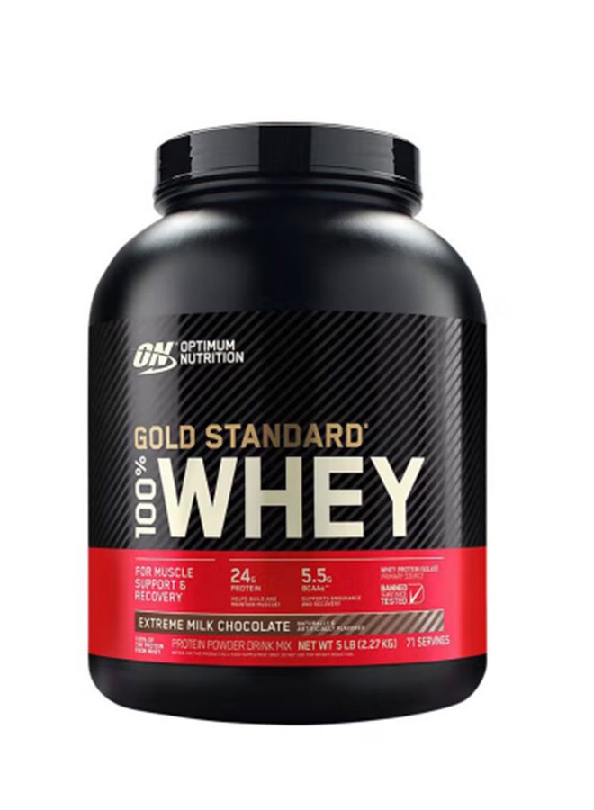 Optimum Nutrition - Gold Standard 100% Whey Protein Powder Primary Source Isolate, 24 Grams of Protein for Muscle Support and Recovery - Extreme Milk Chocolate, 5 Lbs, 71 Servings (2.27 KG) - Image 1
